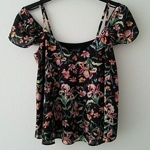 Topshop Floral Cold-Shoulder Top
